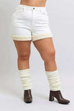 Judy Blue Full Size High Waist Shearling Cuff Denim Shorts Plus Size - Trendsi - Flyclothing LLC