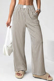 Stripe Elastic High Waist Pocketed Loose Pants - Trendsi - Flyclothing LLC
