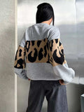 Leopard Color Block Round Neck Sweater - Trendsi - Flyclothing LLC
