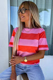 Color Block Round Neck Half Sleeve Top - Trendsi - Flyclothing LLC