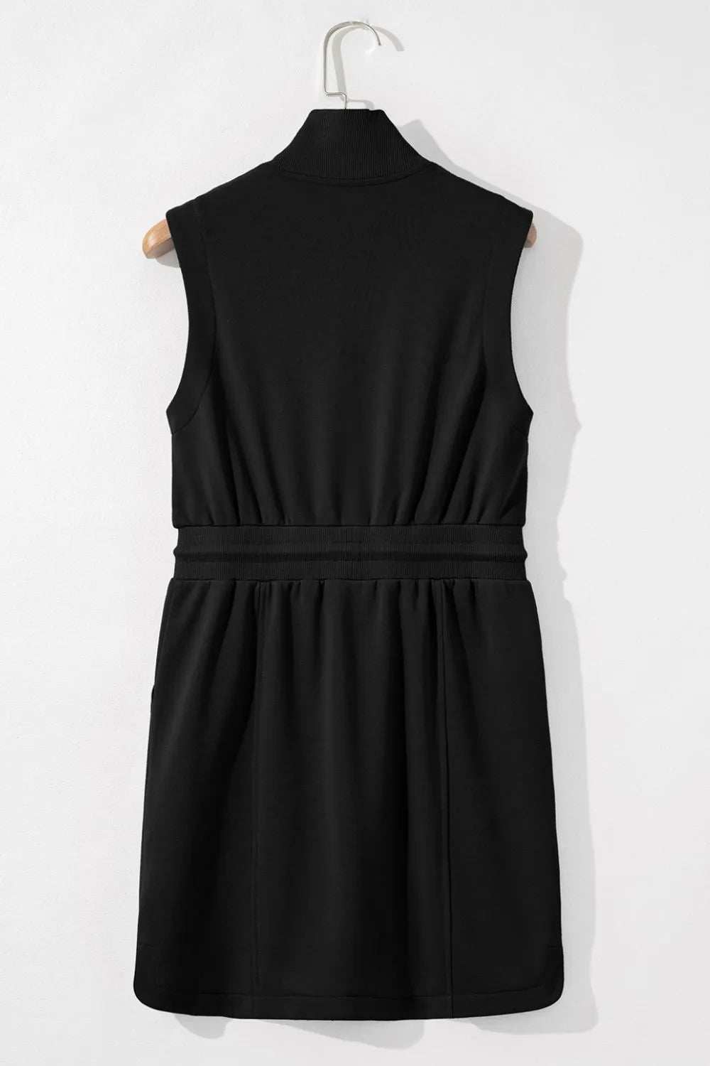 French Terry Zipped Collar Sleeveless Drawstring Waist Mini Dress - Trendsi - Flyclothing LLC