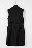 French Terry Zipped Collar Sleeveless Drawstring Waist Mini Dress - Trendsi - Flyclothing LLC