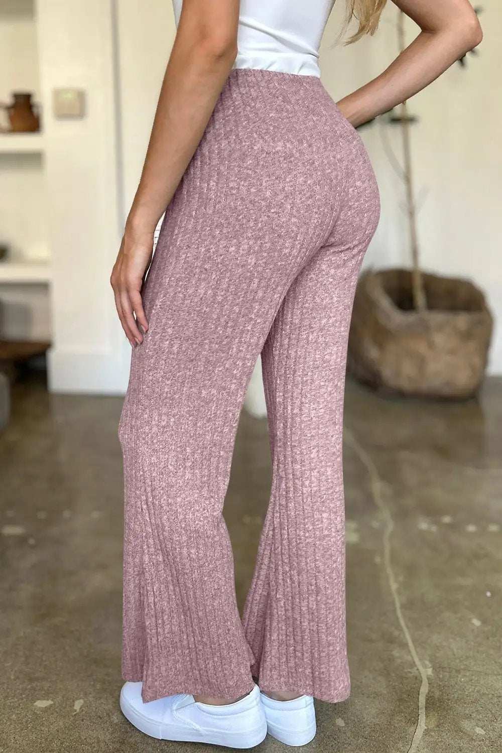 Ribbed High Waist Flare Pants - Trendsi - Flyclothing LLC