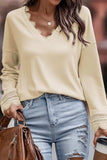 Lace Detail V-Neck Long Sleeve T-Shirt - Trendsi - Flyclothing LLC