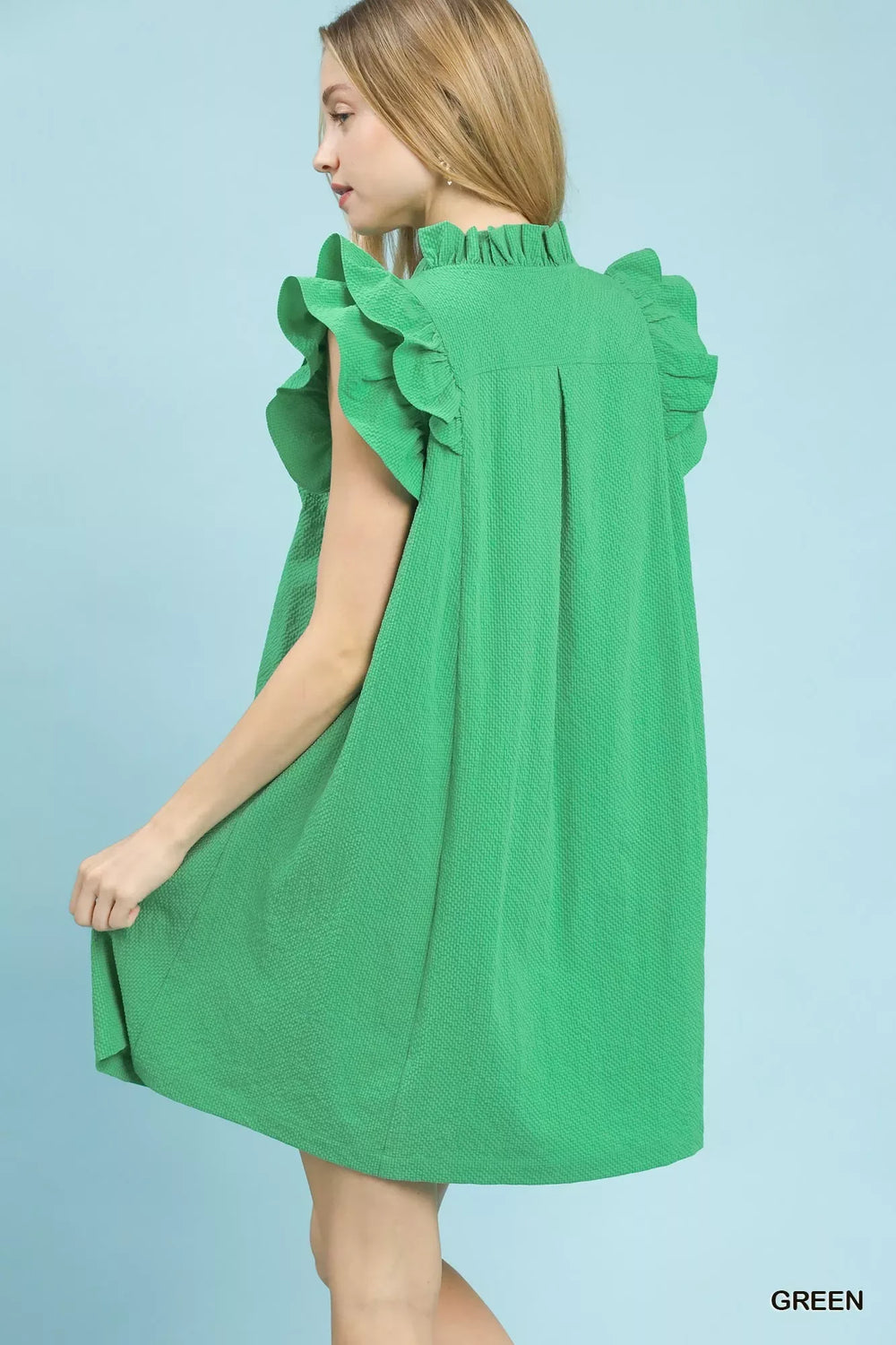 Umgee Seersucker Ruffle Shift Dress - Trendsi - Flyclothing LLC