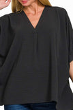 Zenana Woven Airflow V-neck Puff Half Sleeve Top - Trendsi - Flyclothing LLC