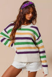SO ME Mardi Gras Color Stripe Round Neck Sweater Top - Trendsi - Flyclothing LLC