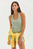 HYFVE Halter Neck Buttoned Washed Top - Trendsi - Flyclothing LLC