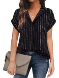 Collared Neck Short Sleeve Blouse - Trendsi - Flyclothing LLC