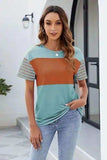 Color Block Round Neck Short Sleeve T-Shirt - Trendsi - Flyclothing LLC