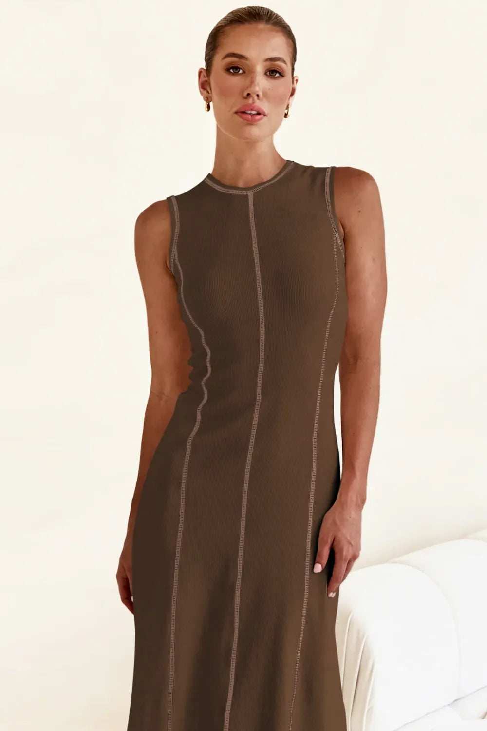 Contrast Stitching Maxi Tank Dress - Trendsi - Flyclothing LLC