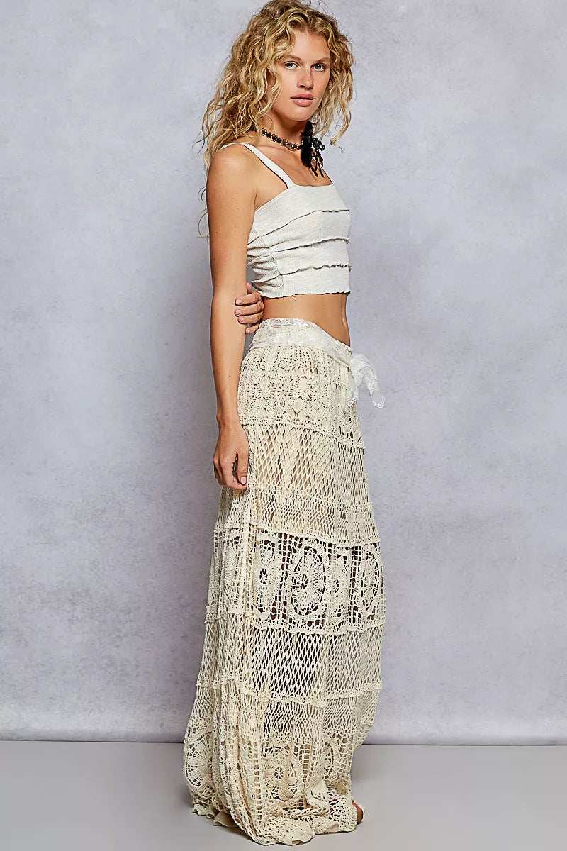 POL Crochet Floral Flared Skirt with Elastic Waist Band - Trendsi - Flyclothing LLC