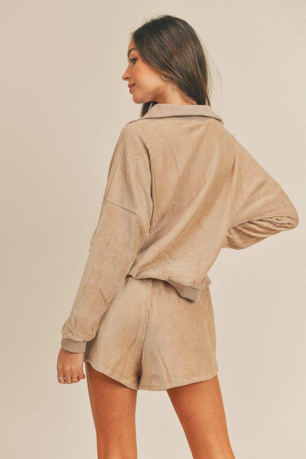 MABLE Corduroy Half Zip Top and Shorts Set - Trendsi - Flyclothing LLC