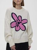 Flower Ribbed Hem Round Neck Sweater - Trendsi - Flyclothing LLC