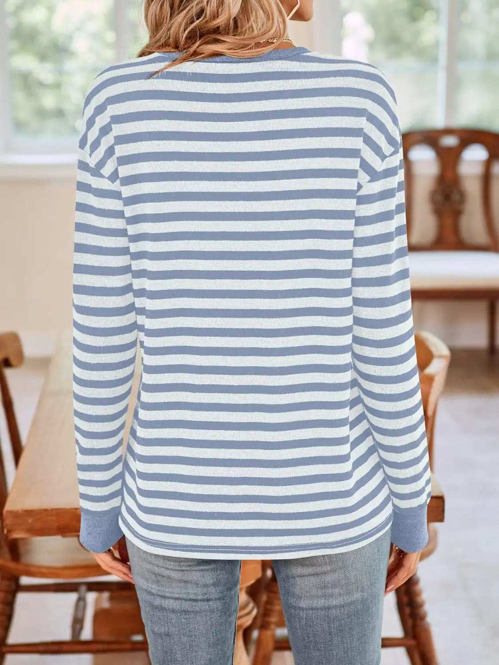 Striped Round Neck Long Sleeve T-Shirt - Trendsi - Flyclothing LLC
