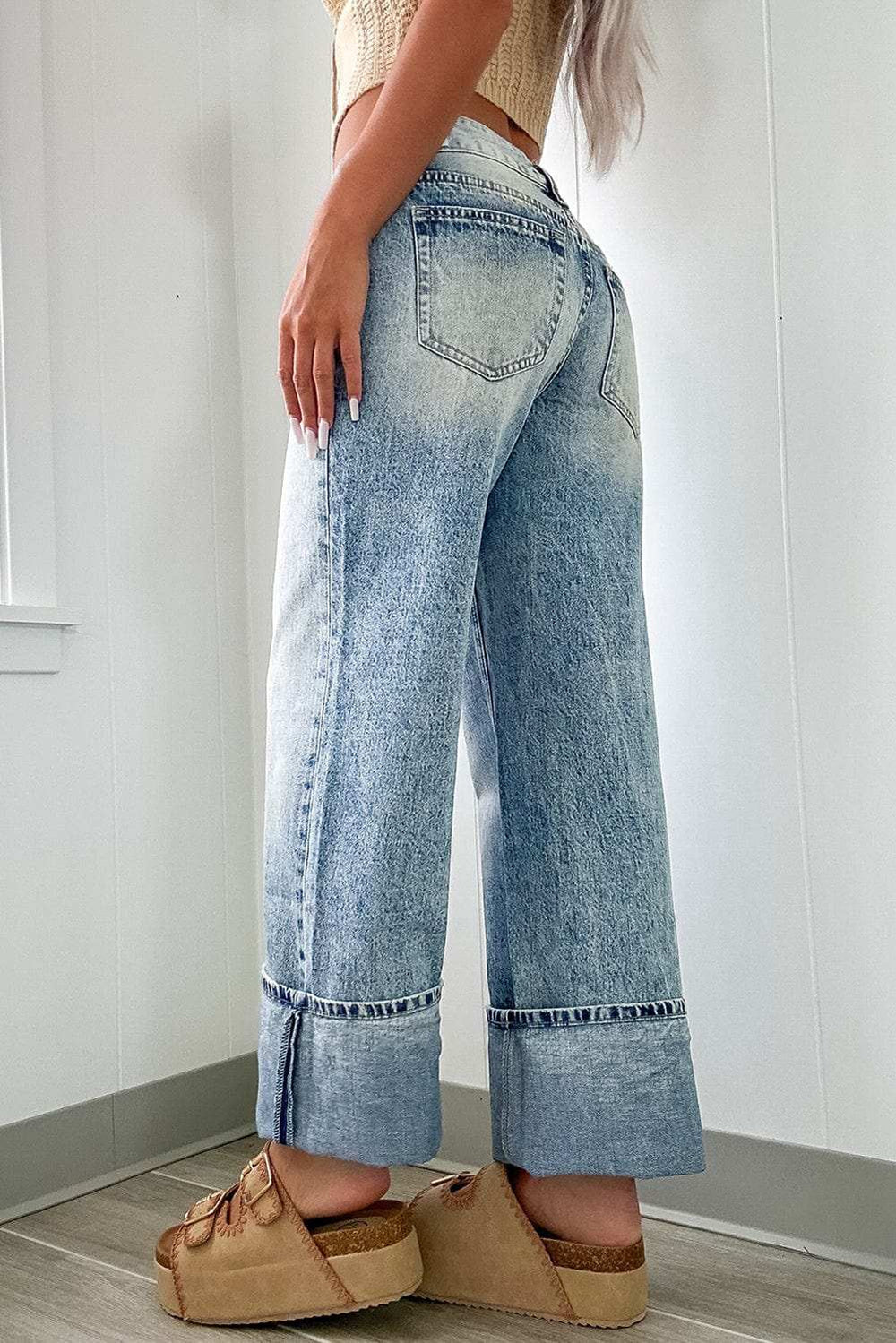 Washed Wide Leg Jeans with Pockets - Trendsi - Flyclothing LLC