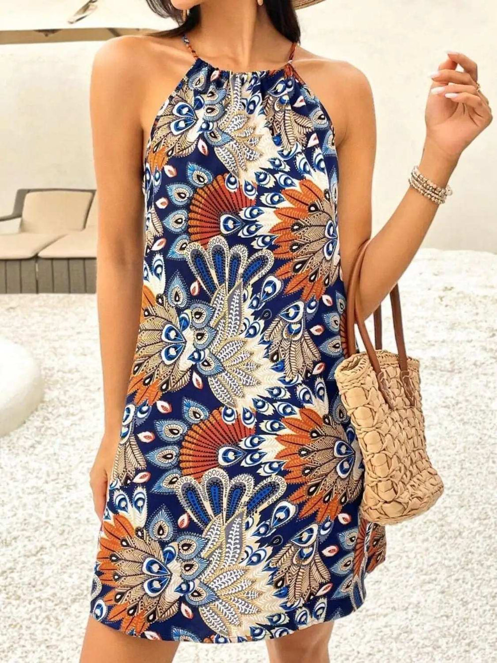 Printed Grecian Neck Mini Dress - Trendsi - Flyclothing LLC