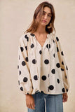BiBi Polka Dot Exaggerated Balloon Sleeves Blouse - Trendsi - Flyclothing LLC