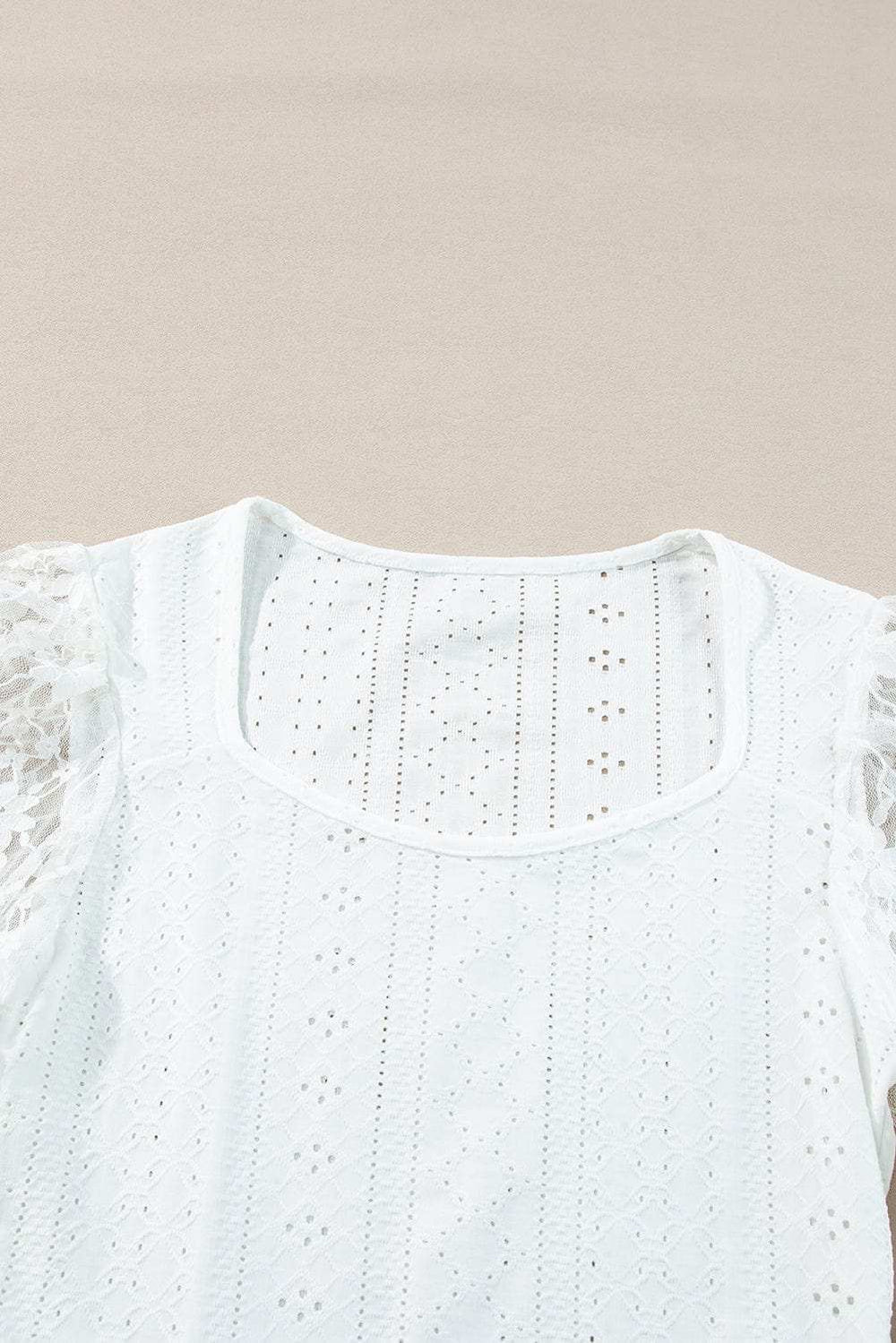 Eyelet Lace Long Sleeve Bodysuit - Trendsi - Flyclothing LLC