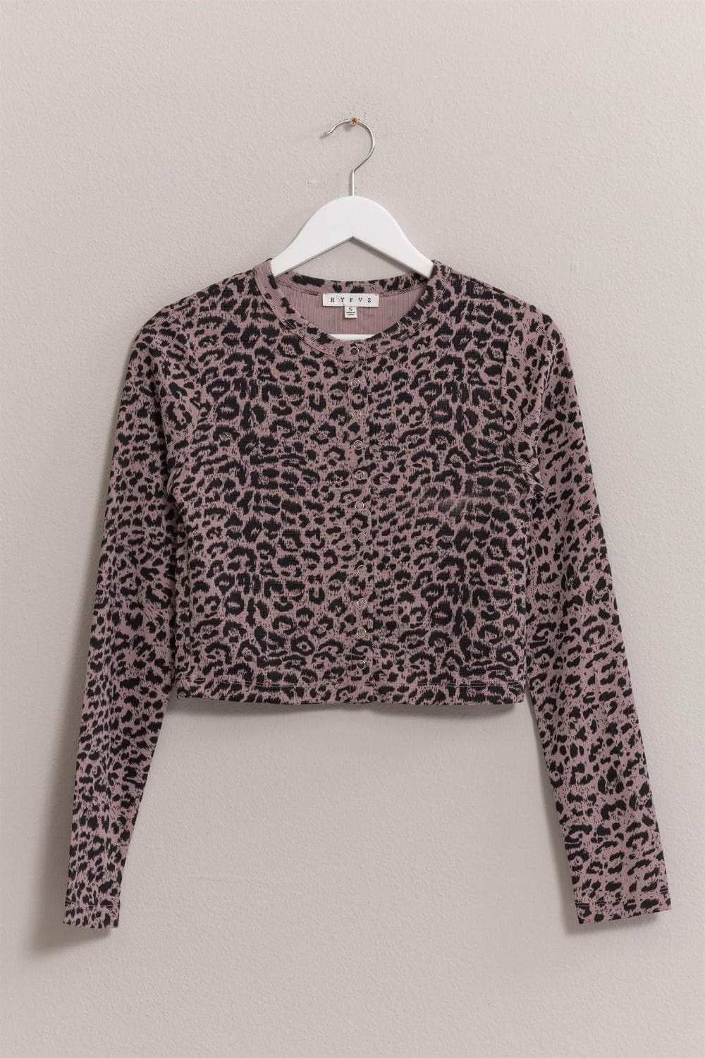 HYFVE Animal Print Snap Down Crop Cardigan - Trendsi - Flyclothing LLC