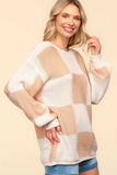 Haptics Full Size Checkered Round Neck Drop Shoulder Sweater - Trendsi - Flyclothing LLC