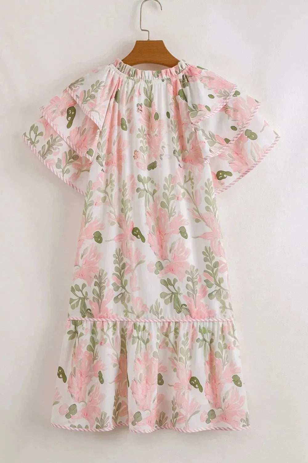 Floral Contrast Edge Layered Short Sleeve Mini Dress - Trendsi - Flyclothing LLC