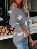 Heart Scoop Neck Long Sleeve Sweater - Trendsi - Flyclothing LLC