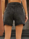 Raw Hem High Waist Denim Shorts - Trendsi - Flyclothing LLC