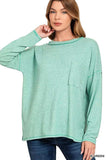 Zenana Soft Melange Hacci Round-Neck Long Sleeve T-Shirt - Trendsi - Flyclothing LLC