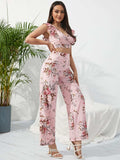 Printed Surplice Cap Sleeve Top and Pants Set - Trendsi - Flyclothing LLC