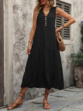 Decorative Button Notched Sleeveless Dress - Trendsi - Flyclothing LLC