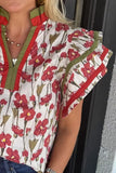Floral Print Ruffle Sleeve Blouse - Trendsi - Flyclothing LLC