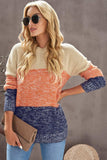 Color Block Round Neck Long Sleeve Sweater - Trendsi - Flyclothing LLC