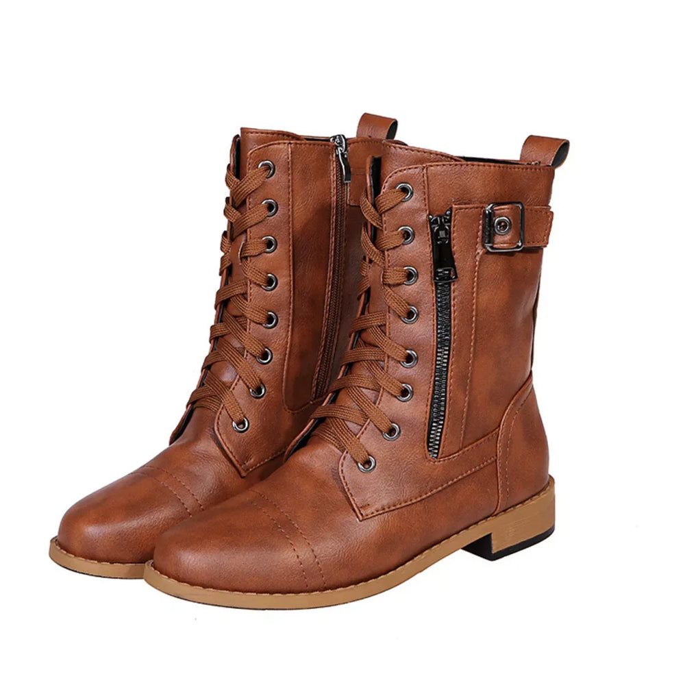 Lace-Up Ankle Boots with Zipper Detail - Trendsi - Flyclothing LLC