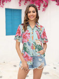 Printed Collared Neck Short Sleeve Shirt - Trendsi - Flyclothing LLC