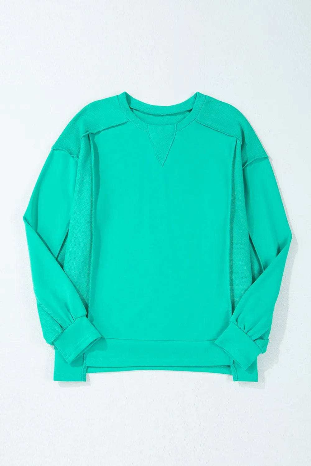 Exposed Seam Round Neck Long Sleeve Sweatshirt - Trendsi - Flyclothing LLC