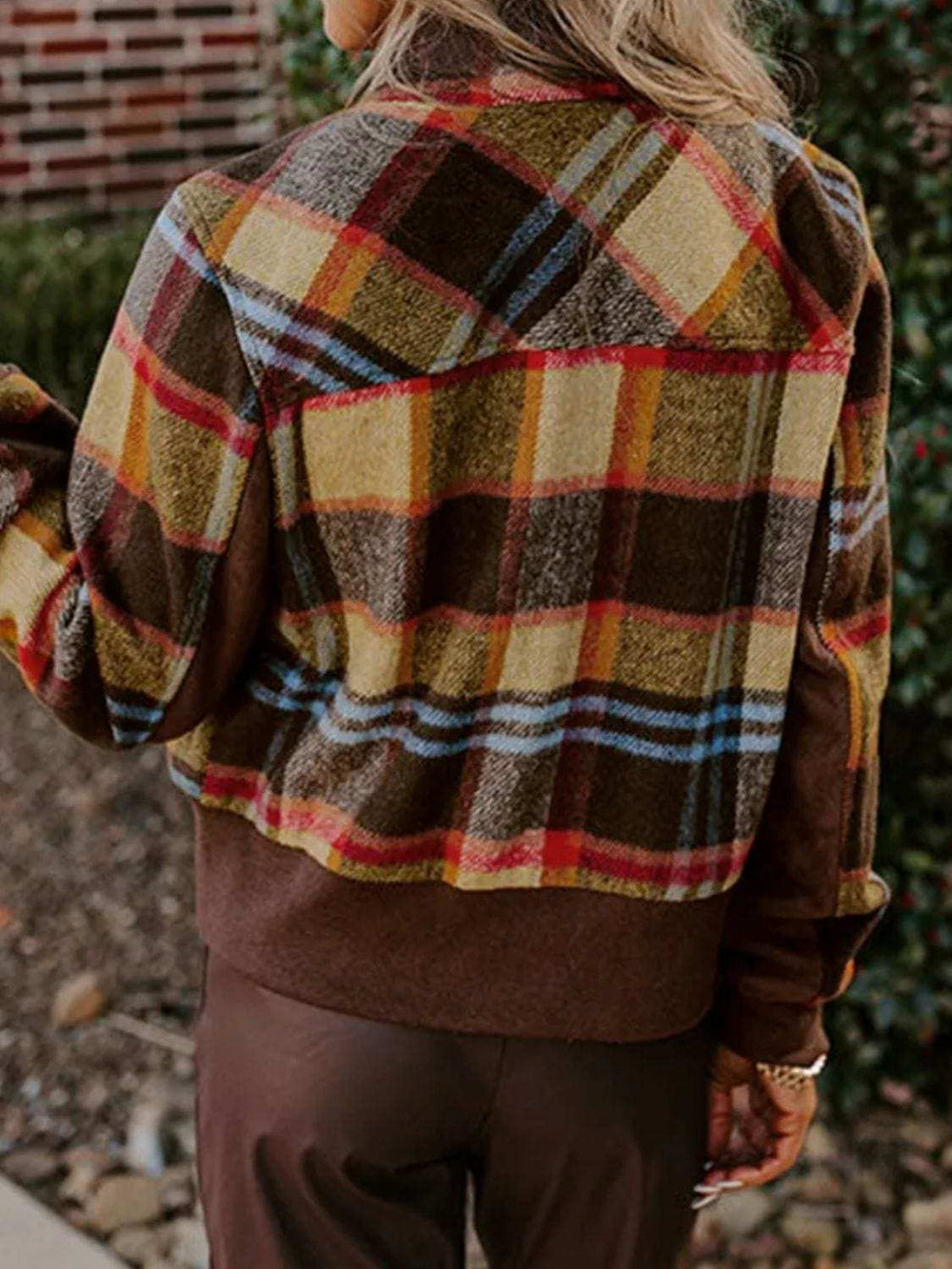 Pocketed Plaid Long Sleeve Jacket - Trendsi - Flyclothing LLC