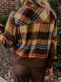 Pocketed Plaid Long Sleeve Jacket - Trendsi - Flyclothing LLC