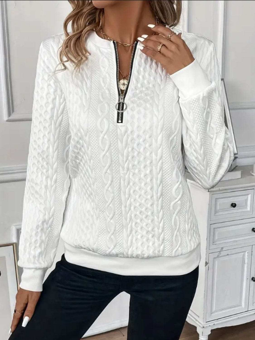 Texture Half Zip Long Sleeve Sweatshirt - Trendsi - Flyclothing LLC