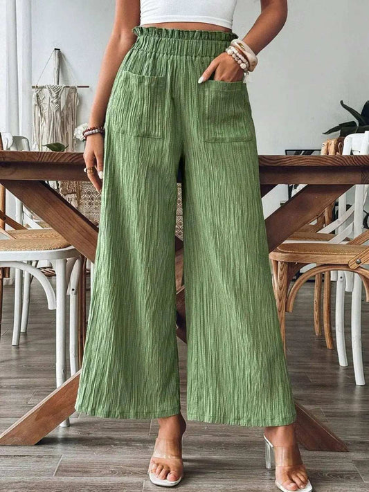 Pocketed Elastic Waist Wide Leg Pants - Trendsi - Flyclothing LLC