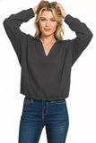 Zenana French Terry Collared Exposed Seam Sweatshirt - Trendsi - Flyclothing LLC