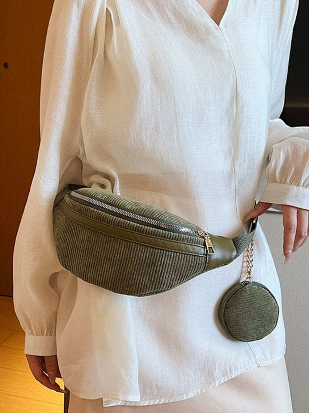 Corduroy Adjustable Strap Crossbody Bag with Pouch - Trendsi - Flyclothing LLC