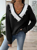 Contrast Trim Dropped Shoulder Long Sleeve Sweater - Trendsi - Flyclothing LLC