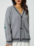Star Embroidered V-Neck Long Sleeve Cardigan - Trendsi - Flyclothing LLC