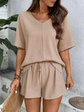 V-Neck Half Sleeve Top and Shorts Set - Trendsi - Flyclothing LLC