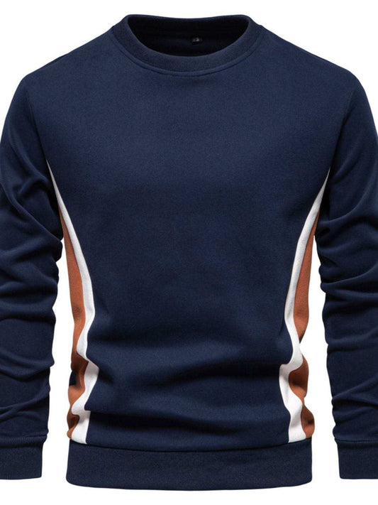 Men's Side Striped Contrast Round Neck Sweatshirt - Trendsi - Flyclothing LLC