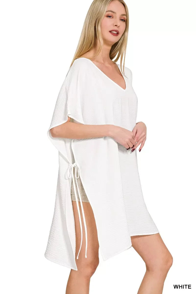Zenana Woven Airflow Tie Side Cover Up - Trendsi - Flyclothing LLC