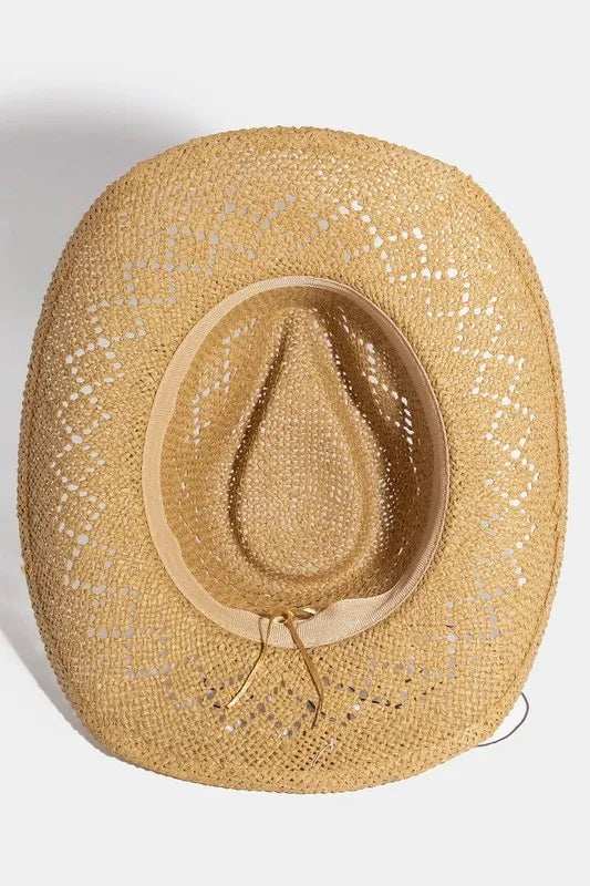 Fame Turquoise and Shell Star Beads Strap Western Straw Hat - Trendsi - Flyclothing LLC