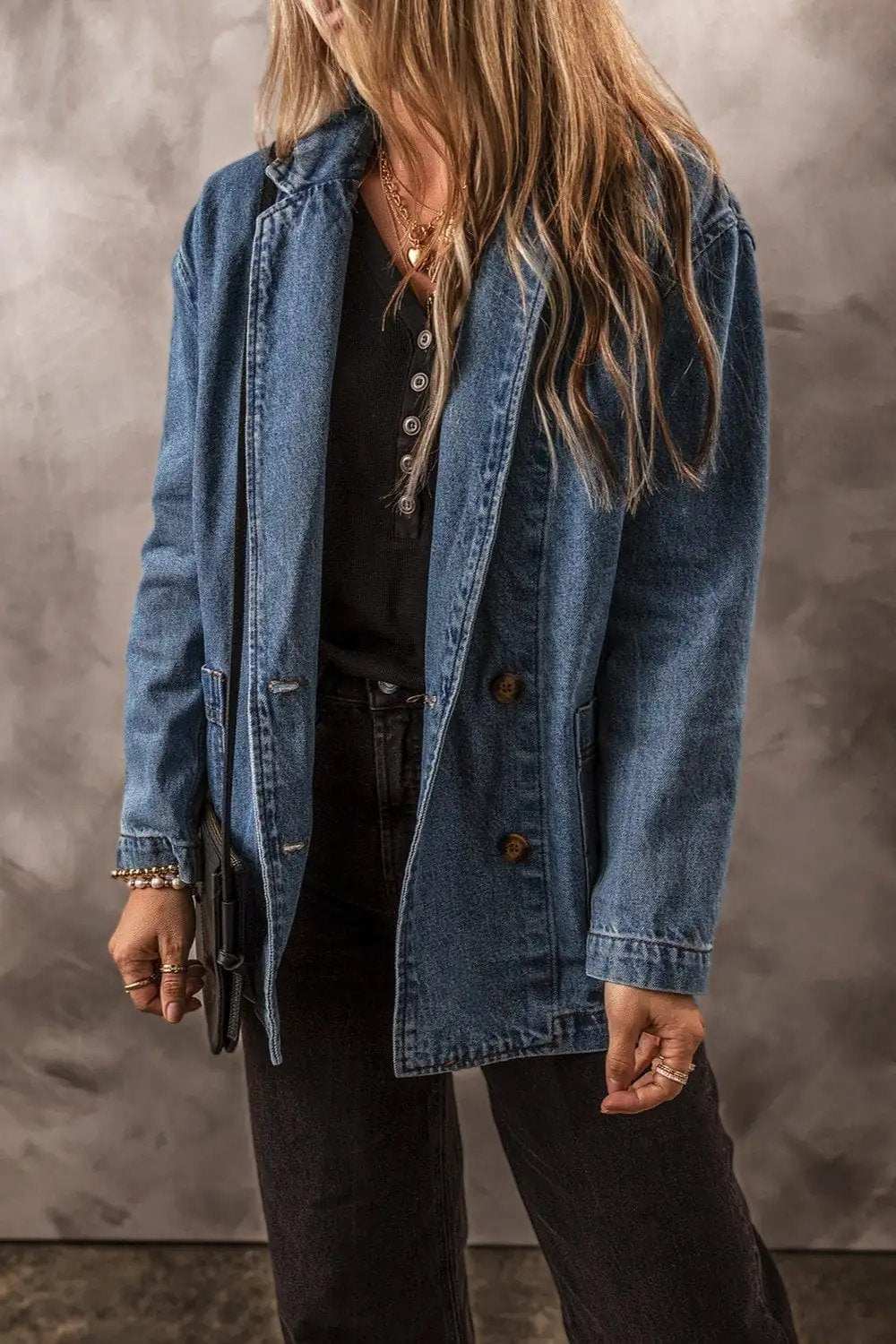 Pocketed Long Sleeve Denim Jacket - Trendsi - Flyclothing LLC