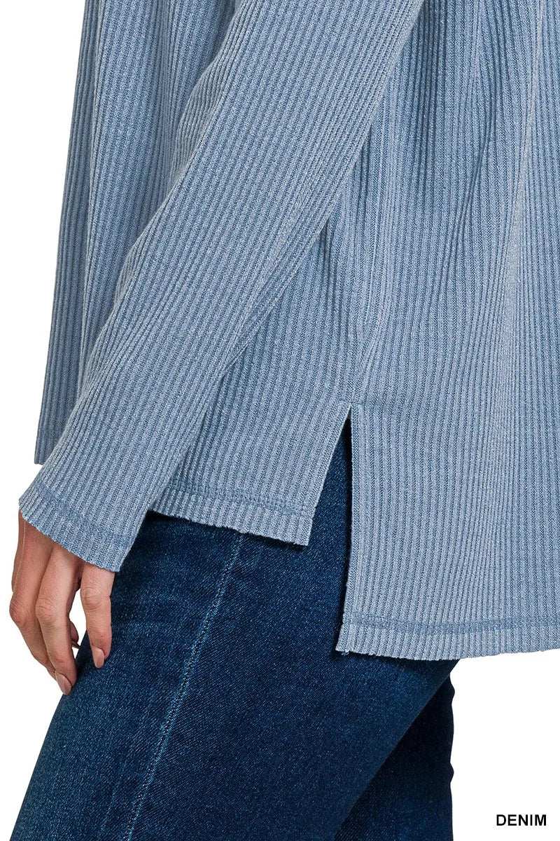 Zenana Ribbed Drop Shoulder Round Neck Sweater - Trendsi - Flyclothing LLC